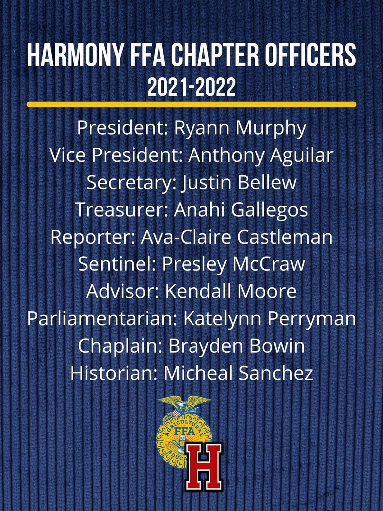 2021-2022 Harmony FFA Chapter Officers